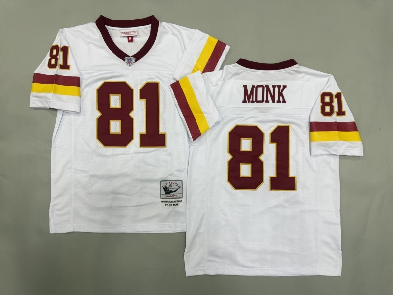 Men 2025 Washington Redskins #81 Monk white Throwback Limited NFL Jersey style 001